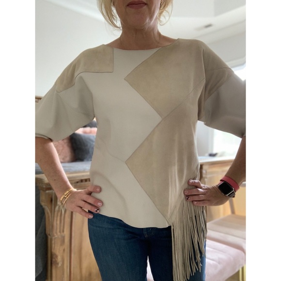 Derek Lam 10 Crosby Leather & Suede Fringe Top - Picture 2 of 5